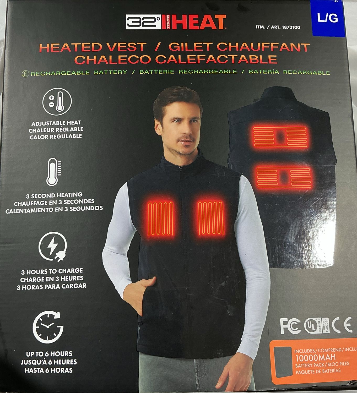 32° Heat Heated Vest – Rechargeable Battery Included – Size L/G – Open Box Good Condition Used