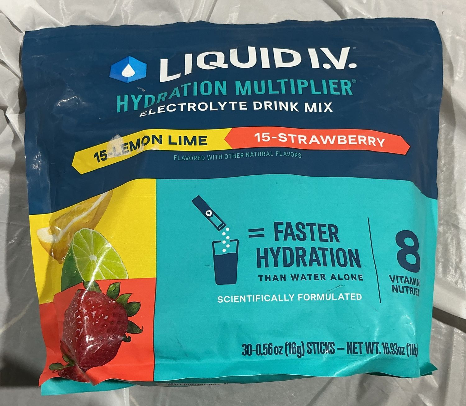 Liquid I.V. Hydration Multiplier Electrolyte Drink Mix – 30 Sticks (Lemon Lime &amp; Strawberry) open box