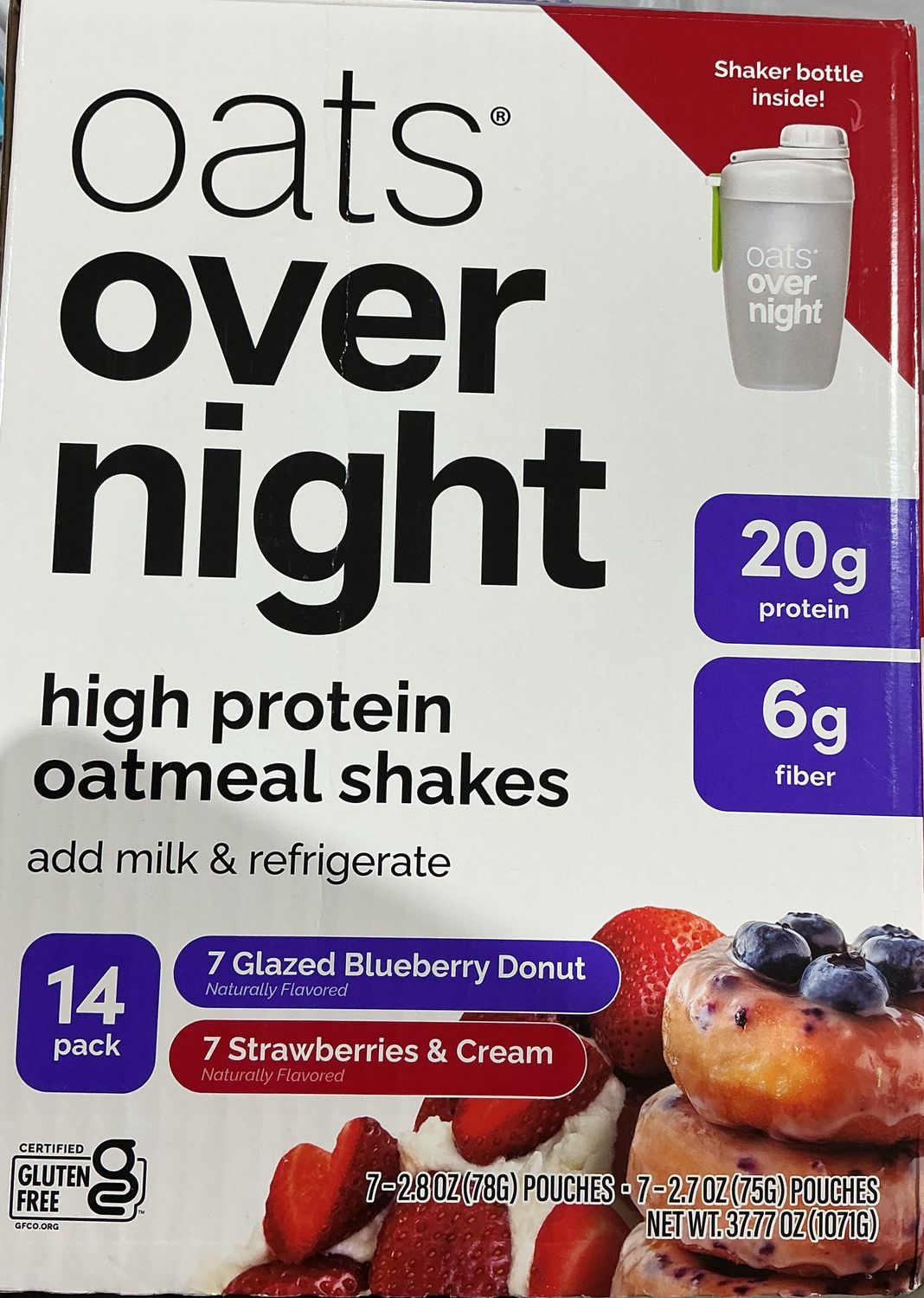Oats Overnight High Protein Oatmeal Shakes – 13 Pack Variety – 20g Protein – Includes Shaker Bottle Open box