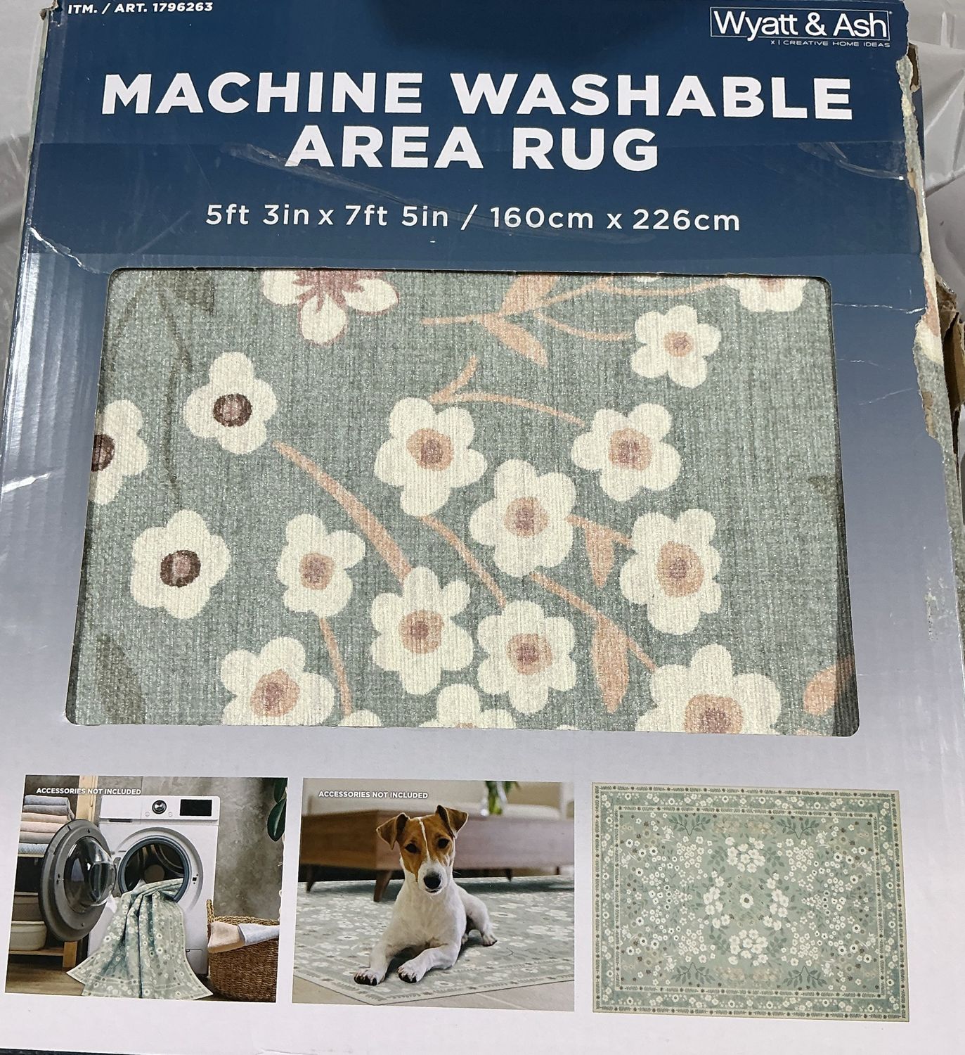 Wyatt &amp; Ash Machine Washable Area Rug – 5 ft 3 in x 7 ft 5 in – Floral Design open box