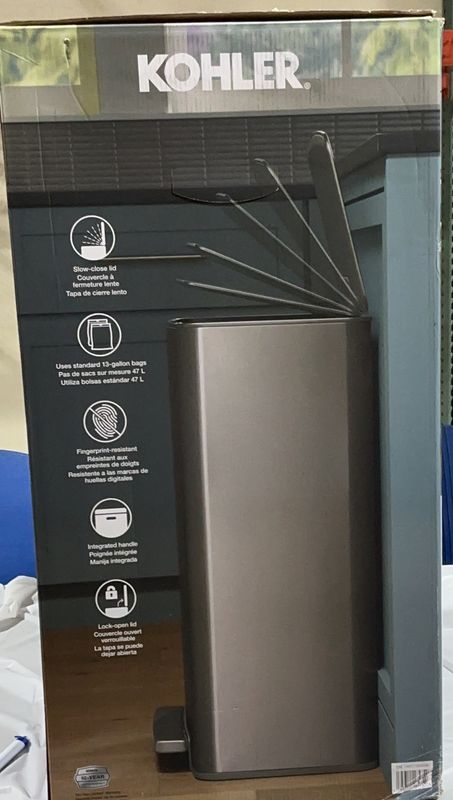 Kohler 13-Gallon Stainless Steel Step Trash Can – 47L – Soft Close Lid item 1600249