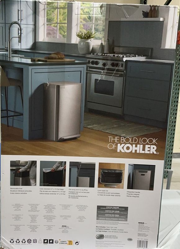 Kohler 13-Gallon Stainless Steel Step Trash Can – 47L – Soft Close Lid – like new