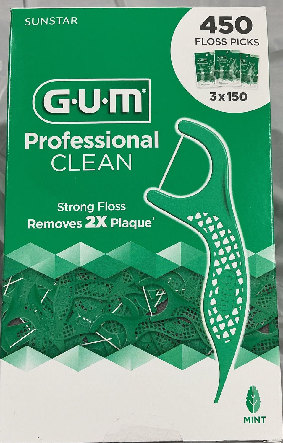 GUM Professional Clean Floss Picks – Mint – 450 Count (3 x 150 Packs)
