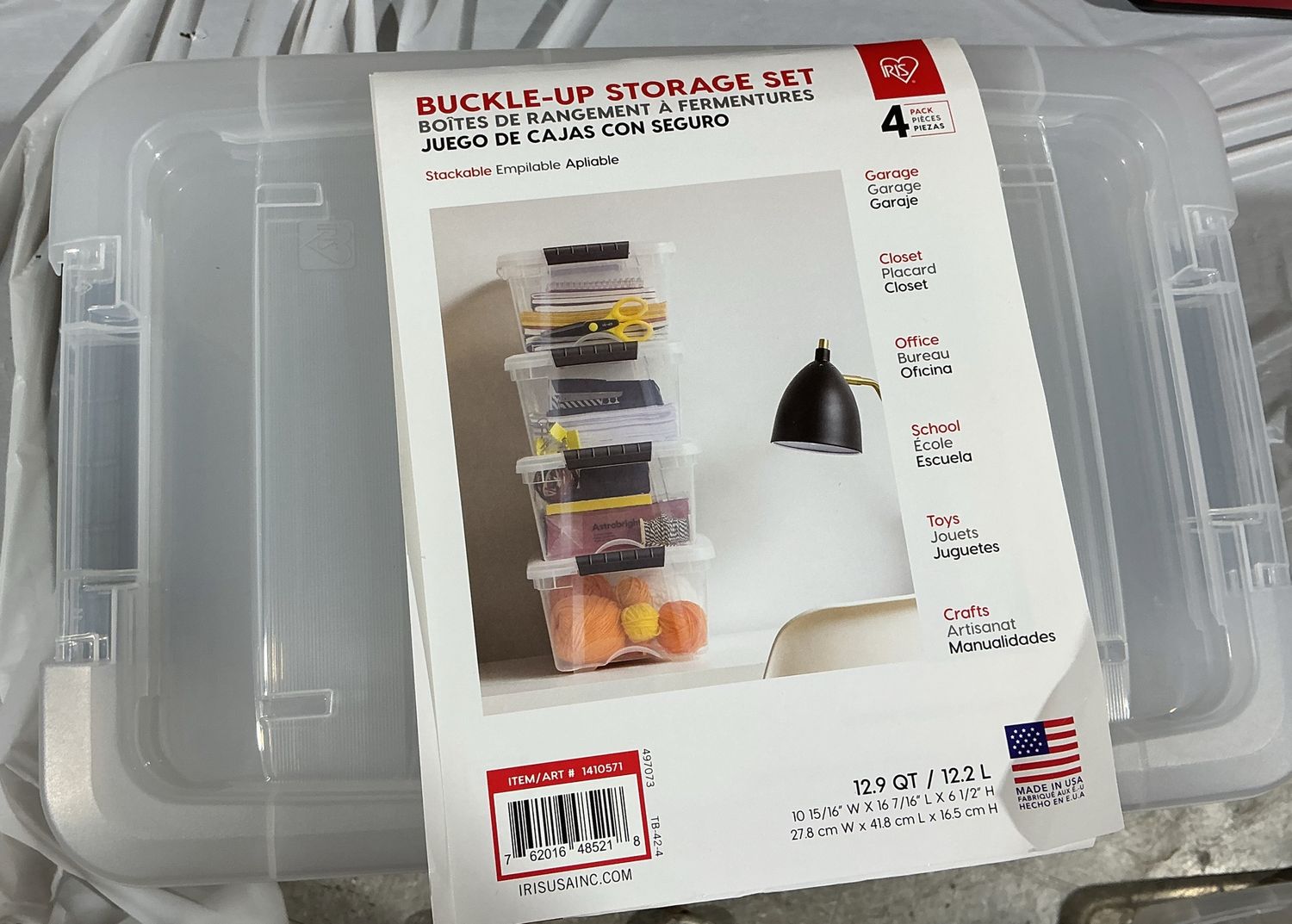IRIS USA Buckle-Up Storage Set – 3-Piece Stackable Plastic Storage Boxes- Open Box