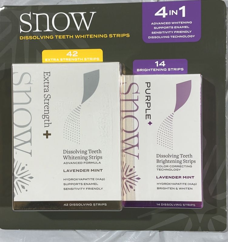 SNOW Dissolving Teeth Whitening Strips 4-in-1 Kit – Extra Strength+ &amp; Purple+ – 56 Total Strips new