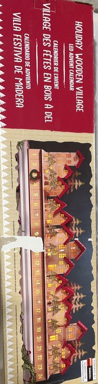 Holiday Wooden Village LED Advent Calendar – Lighted Christmas Countdown Décor Open Box