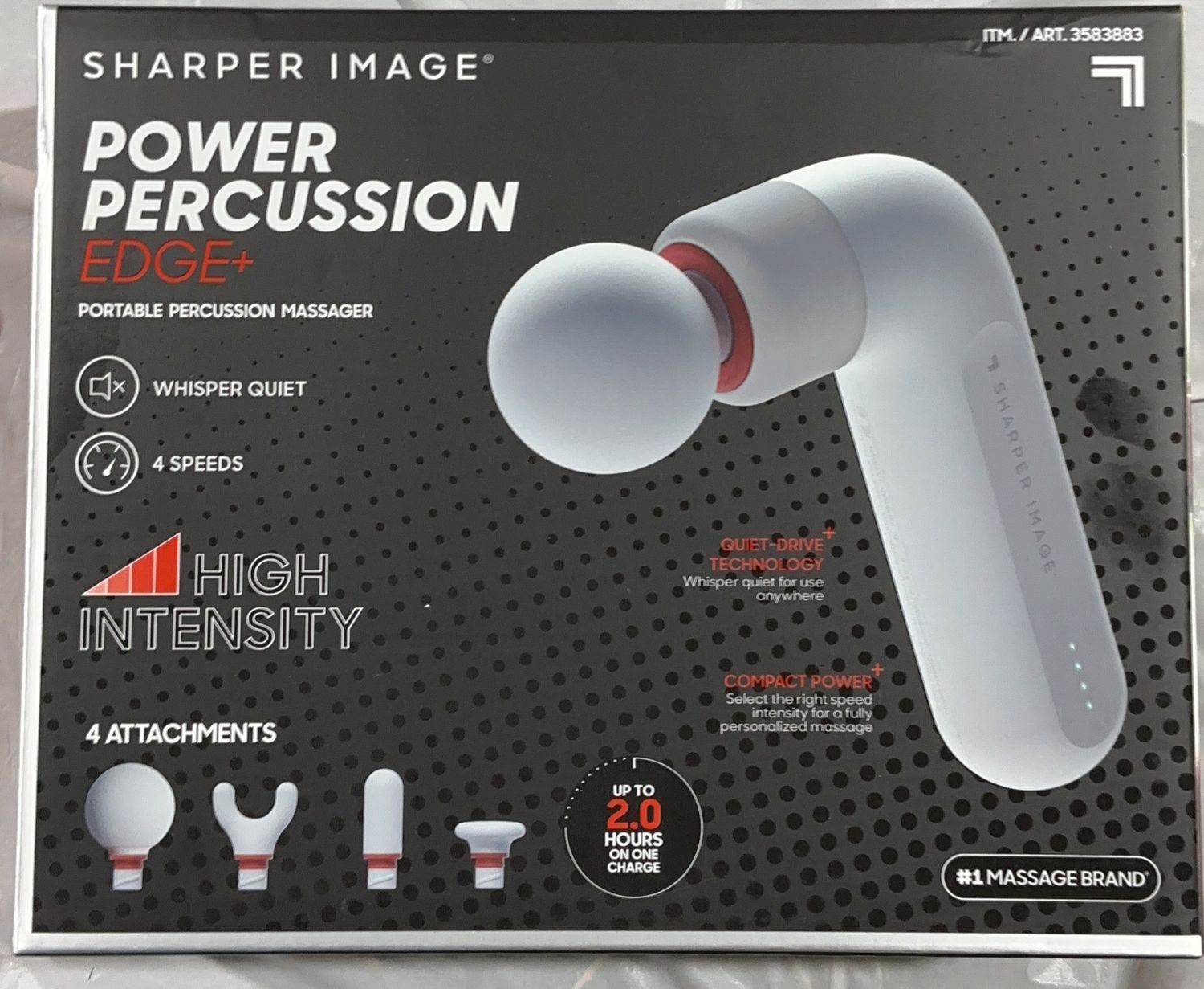 Sharper Image Power Percussion EDGE+ Portable Percussion Massager with 4 Attachments open box