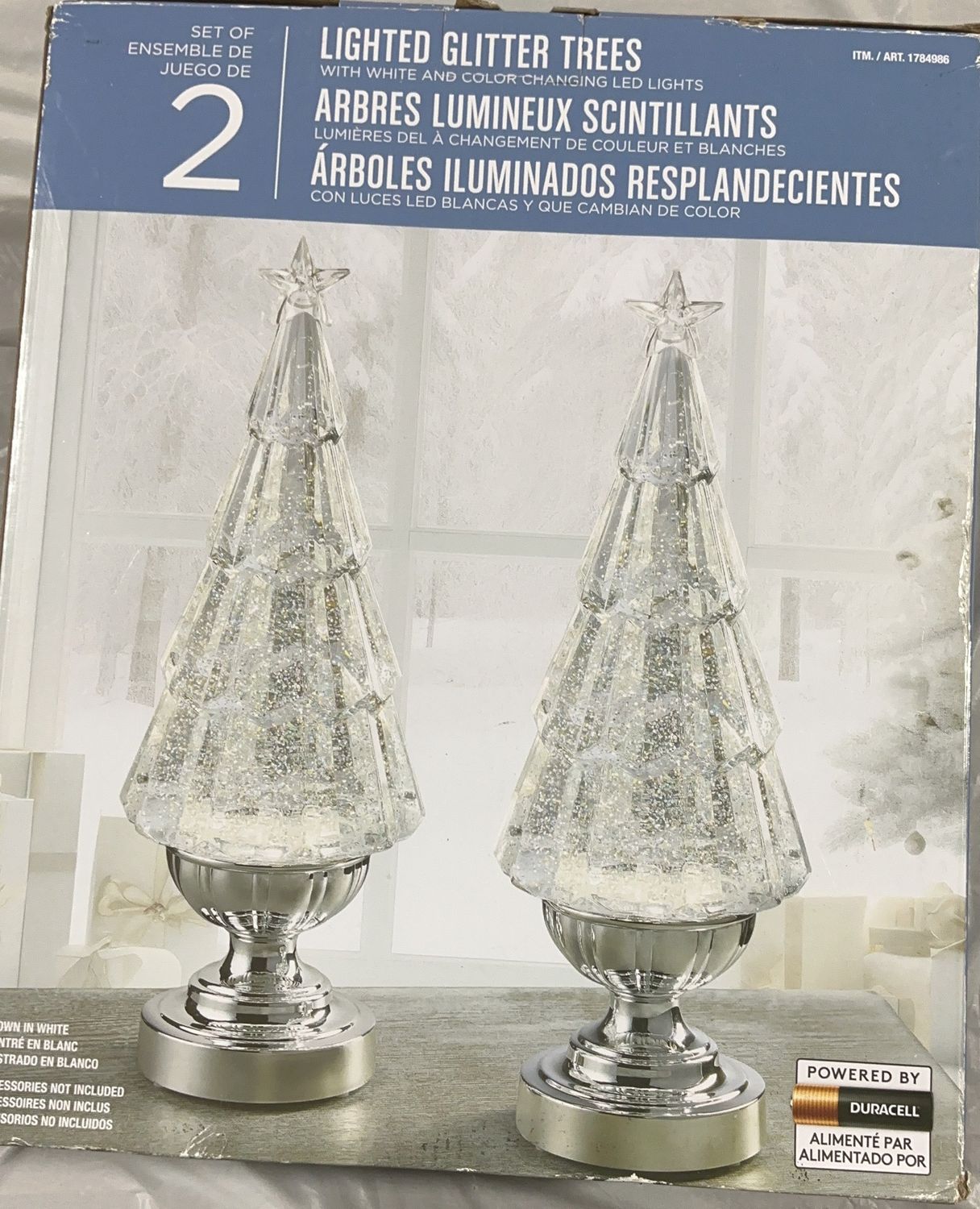 Lighted Glitter Trees with Color Changing LED Lights – Set of 2 - Open Box