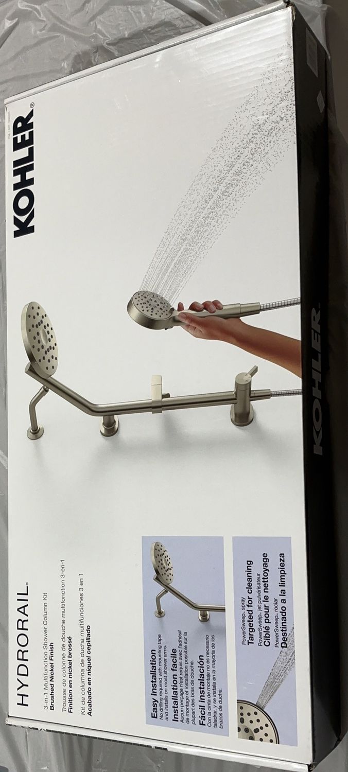 Kohler Hydrorail Shower Column Kit with Multifunction Showerhead &amp; Handshower – Brushed Nickel - Open Box