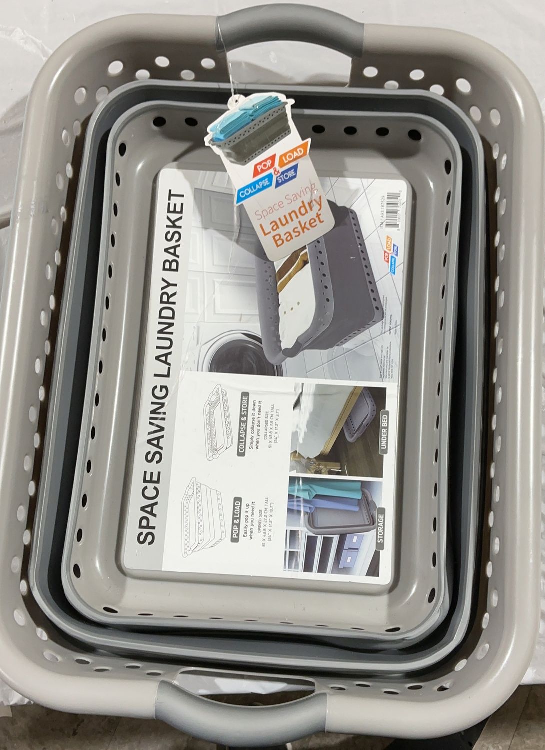 Pop &amp; Load Collapsible Space Saving Laundry Basket – Foldable Storage Hamper Open Box