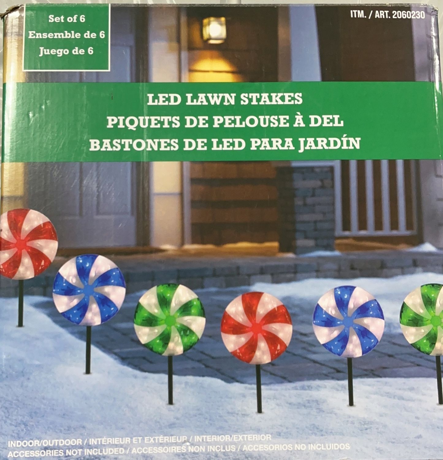 LED Lawn Stakes – Set of 6 Holiday Peppermint Pathway Lights – Indoor/Outdoor Open Box