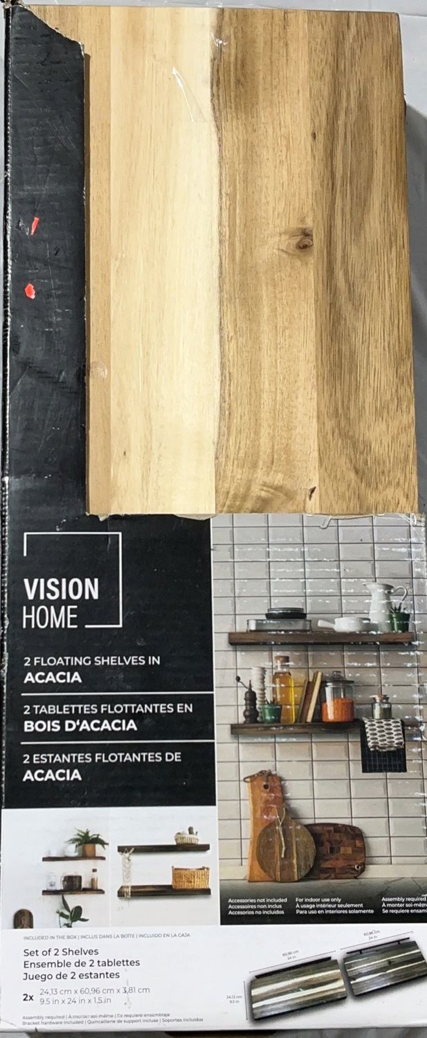 Vision Home Acacia Floating Shelves – Set of 2 – 24” Wall Mounted Shelves - Open Box