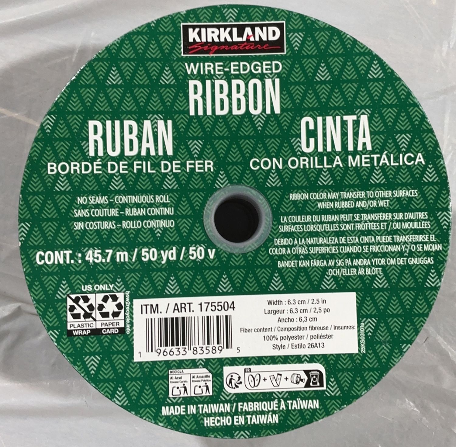 Kirkland Signature Wire-Edged Ribbon – Red &amp; Black Plaid – 2.5 in Wide new