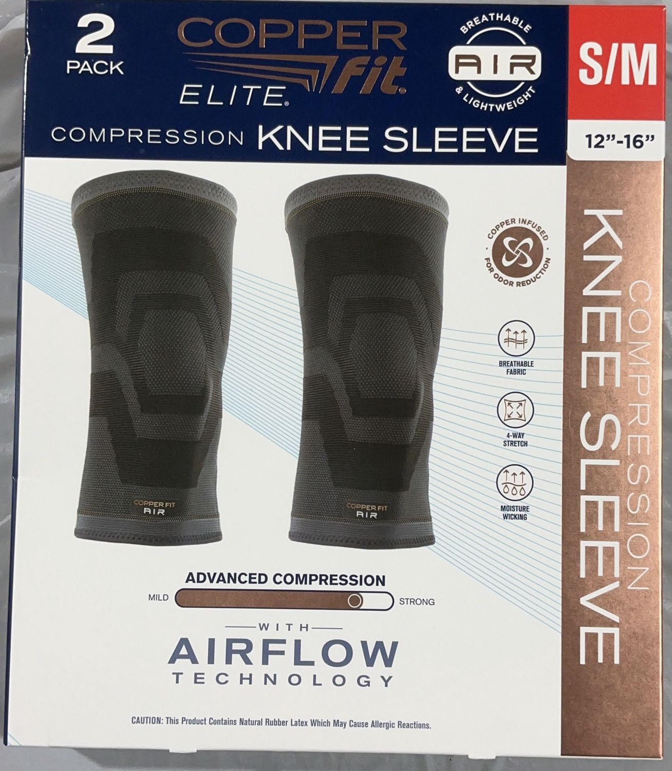 Copper Fit Elite Compression Knee Sleeve – 2 Pack – S/M (12”–16”) open box