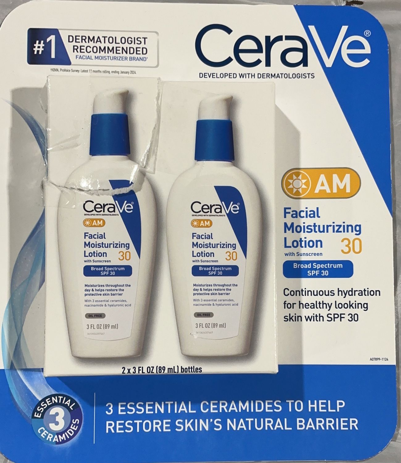 CeraVe AM Facial Moisturizing Lotion SPF 30 – Broad Spectrum – 2 x 3 fl oz open box
