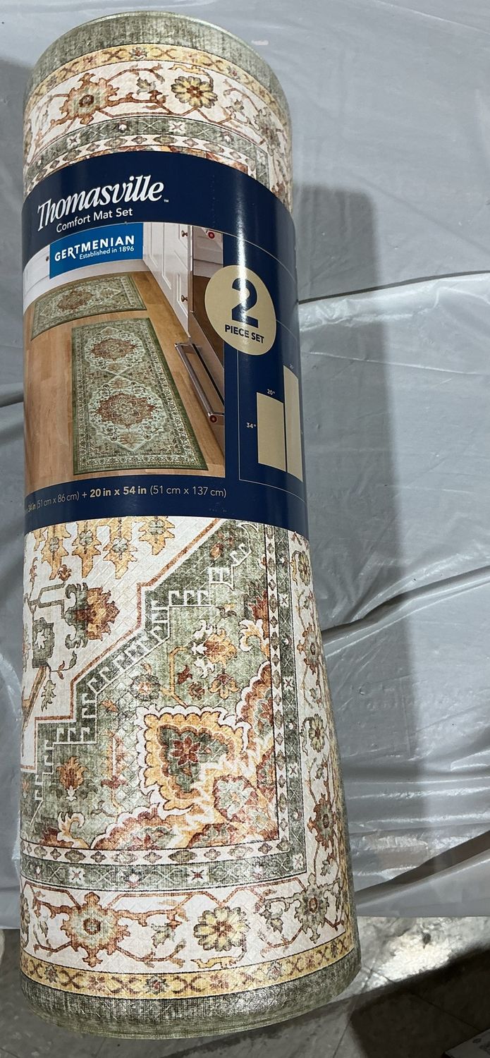 Thomasville Comfort Mat Set by Gertmenian – 2-Piece Anti-Fatigue Kitchen Mat Set – Traditional Green Floral Design - Open Box