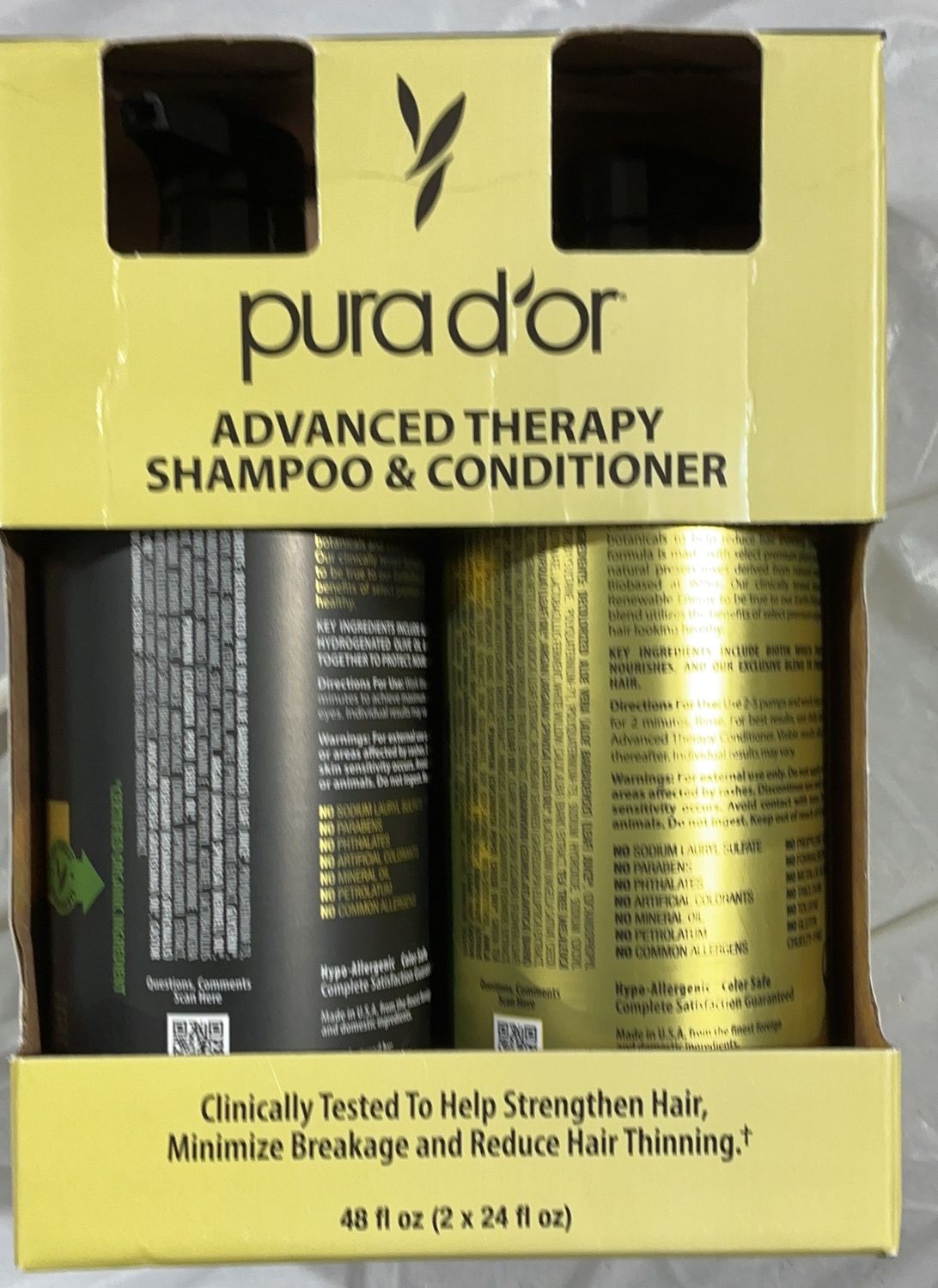Pura D’or Advanced Therapy Shampoo &amp; Conditioner Set – 48 fl oz (2 x 24 fl oz) open box
