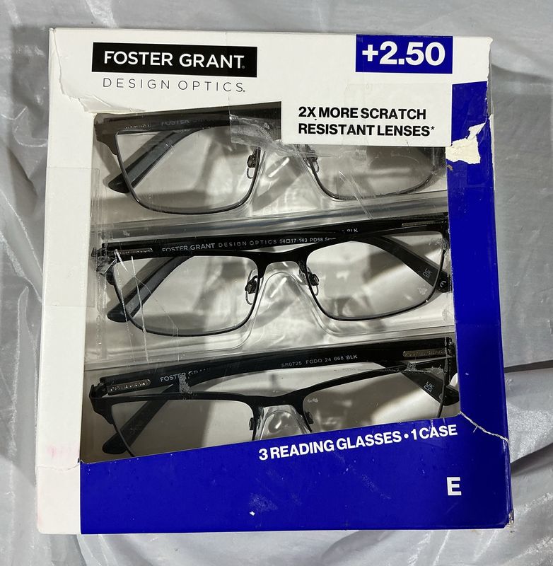 Design Optics by Foster Grant #668 Metal Square Reading Glasses, 3-pack +2.50 Item 1908254