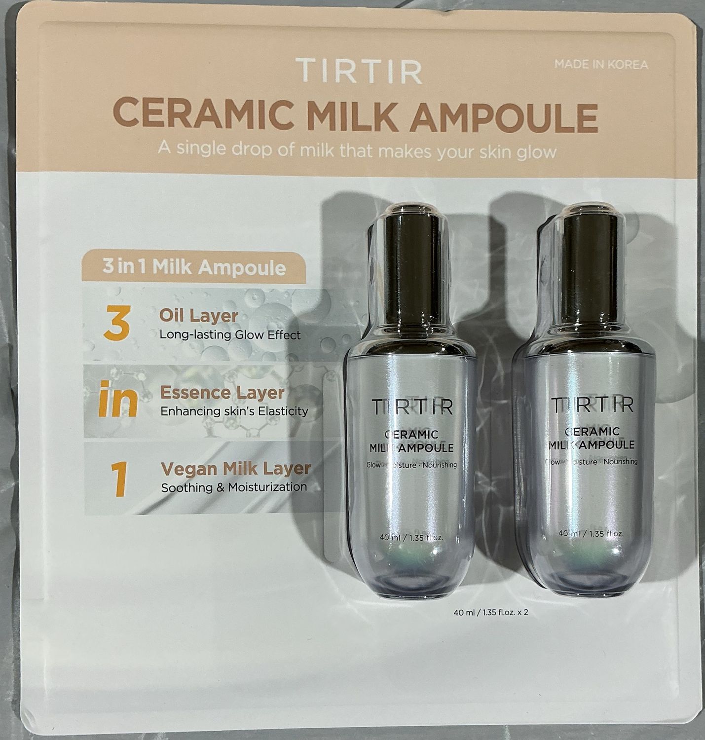 TIRTIR Ceramic Milk Ampoule Set – 3-in-1 Milk Serum – 40 ml x 2- New