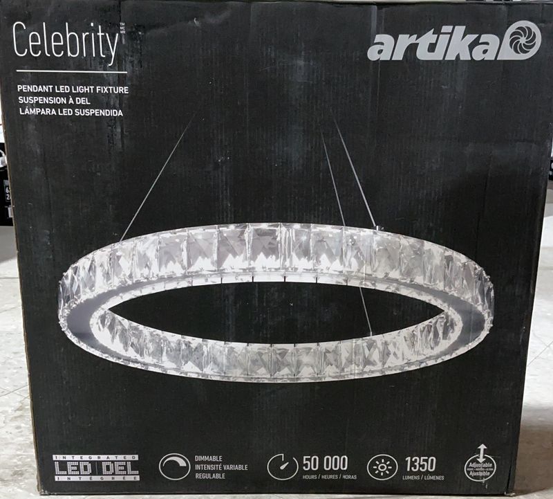 Artika Celebrity Integrated LED Pendant Light Fixture – Crystal Ring Design - New