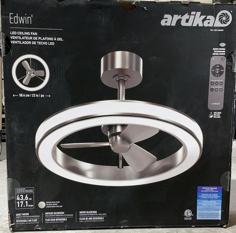 Artika Edwin 23” LED Ceiling Fan – Brushed Nickel with Remote - Open Box