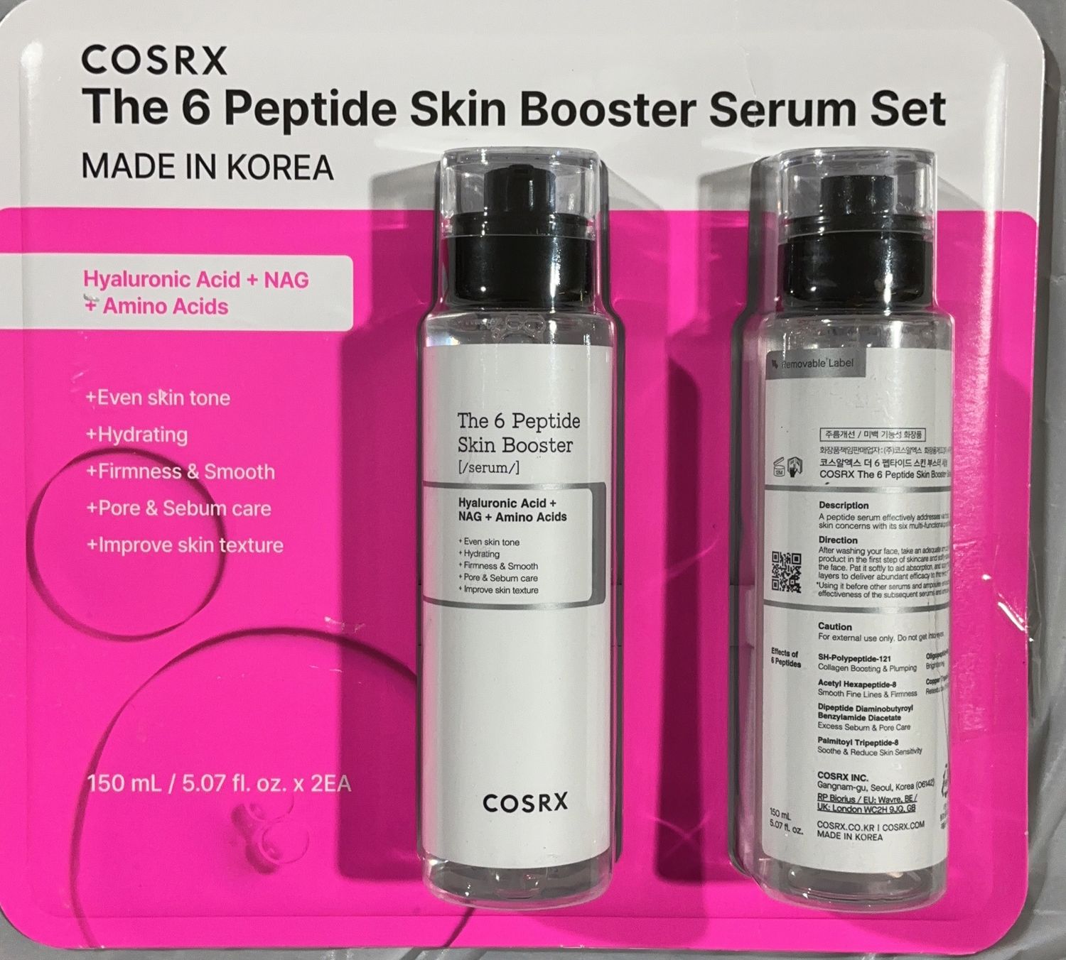 COSRX The 6 Peptide Skin Booster Serum Set – 150 mL x 2 (Made in Korea) Open Box