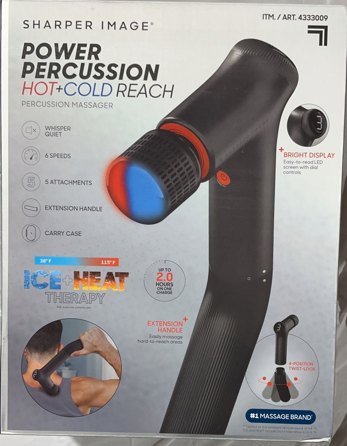 Sharper Image Power Percussion Hot + Cold Reach Massager with Extension Handle - Like New