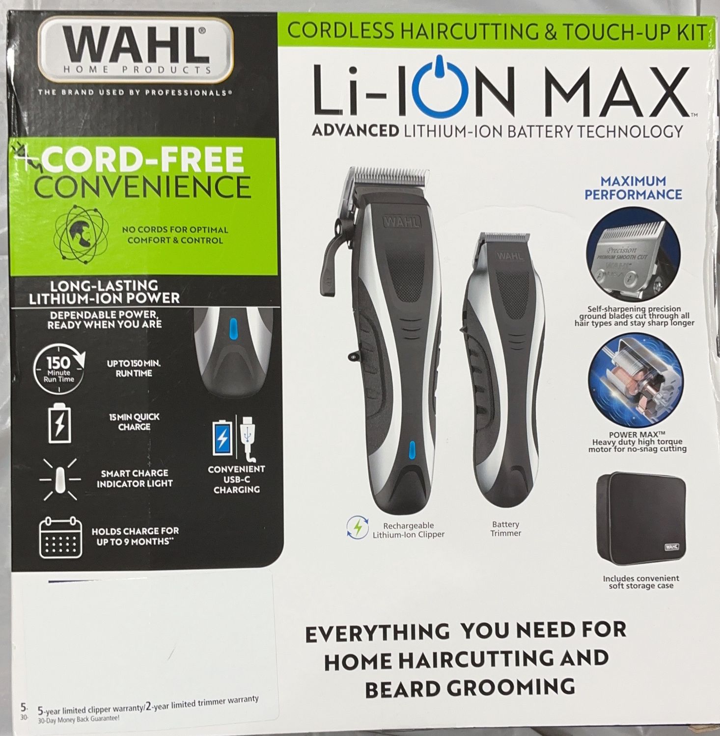Wahl Li-Ion Max Cordless Haircutting &amp; Touch-Up Kit – Lithium-Ion Clipper &amp; Trimmer Set - Open Box