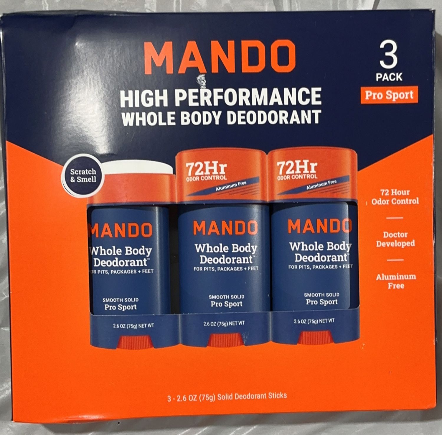 Mando High Performance Whole Body Deodorant – Pro Sport – 3 Pack (2.6 oz Each) New