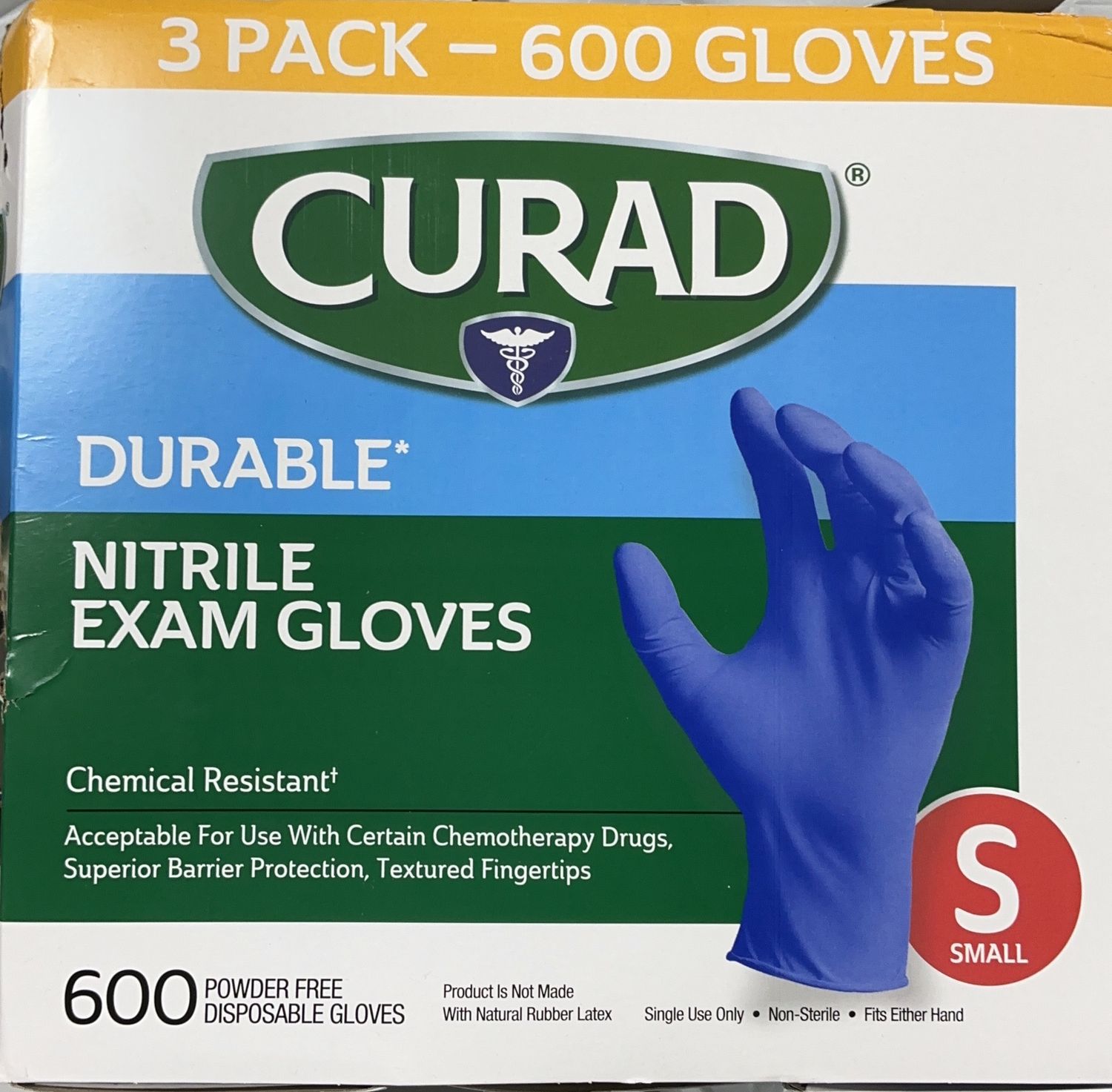 CURAD Durable Nitrile Exam Gloves – Small – 600 Count (3 Pack) Open Box