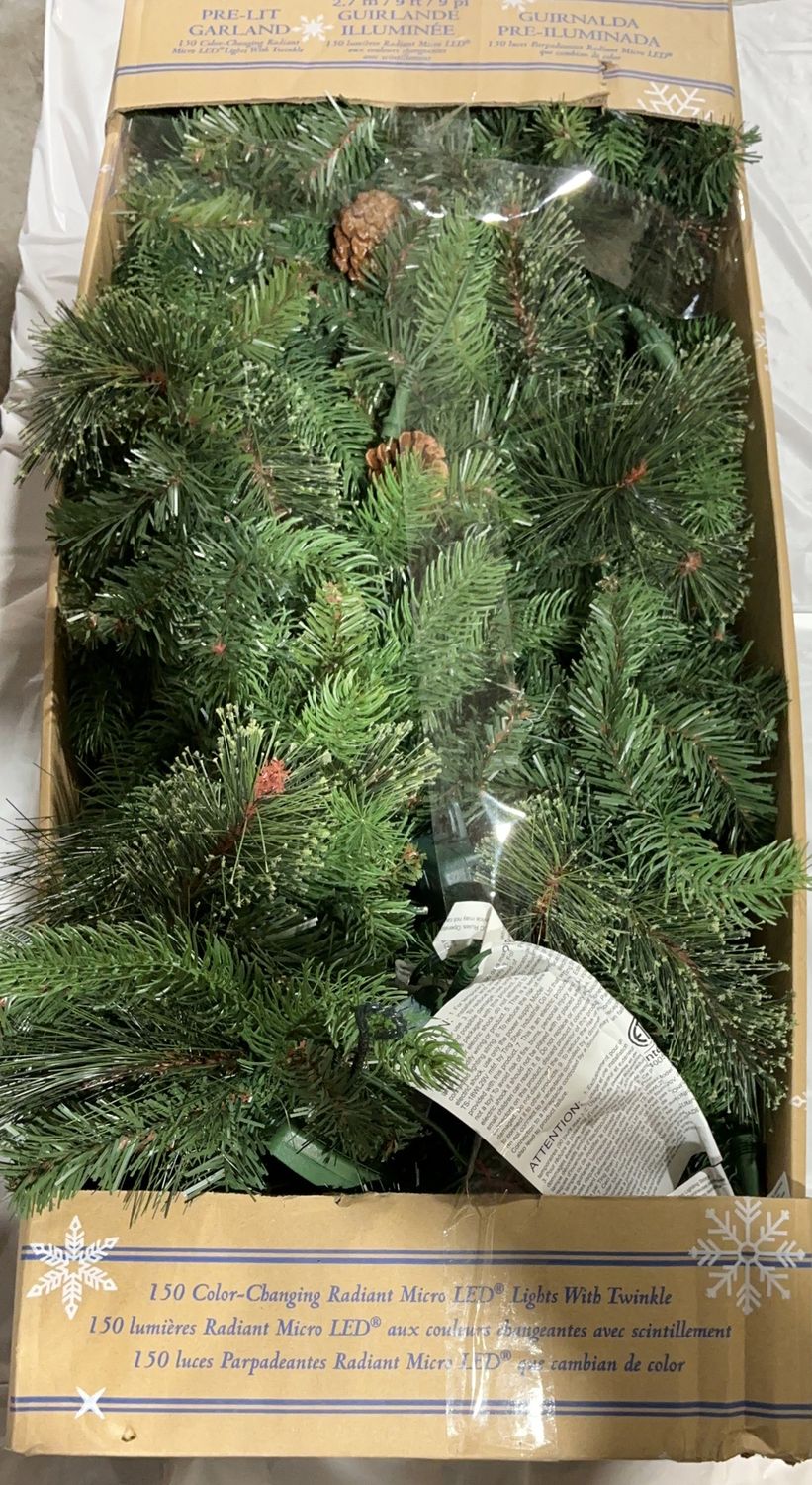 9 ft Pre-Lit Christmas Garland – 150 Color-Changing Micro LED Lights with Twinkle - Open Box