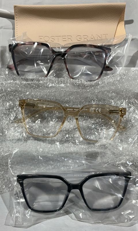 Foster Grant Blue Light Reading Glasses – 3-Pack – Assorted Frame Styles with Case New