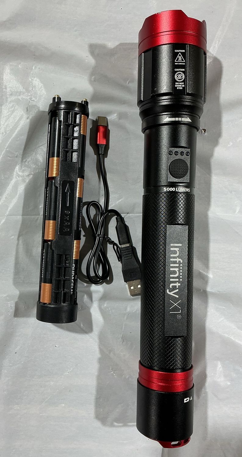 Infinity X1 5000 Lumen Rechargeable LED Flashlight – Tactical Aluminum Design Like - Open Box