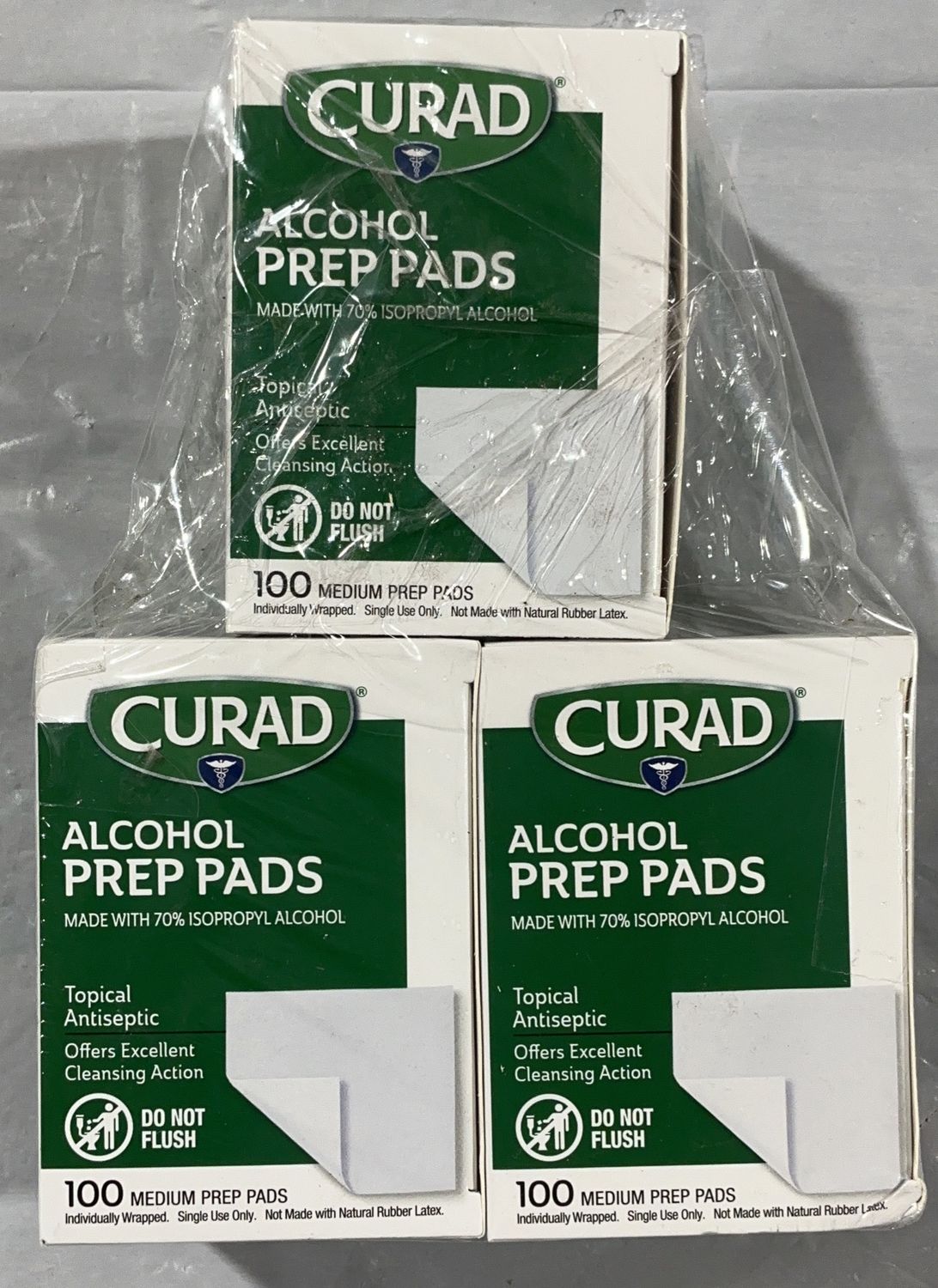CURAD Alcohol Prep Pads – 70% Isopropyl Alcohol – 300 Count (3 Boxes of 100) - New