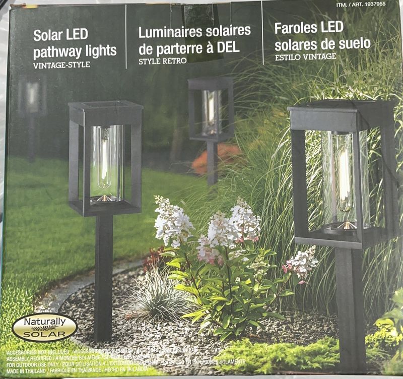 Naturally Solar Vintage-Style Solar LED Pathway Lights – 4 Pack – 25 Lumens -
