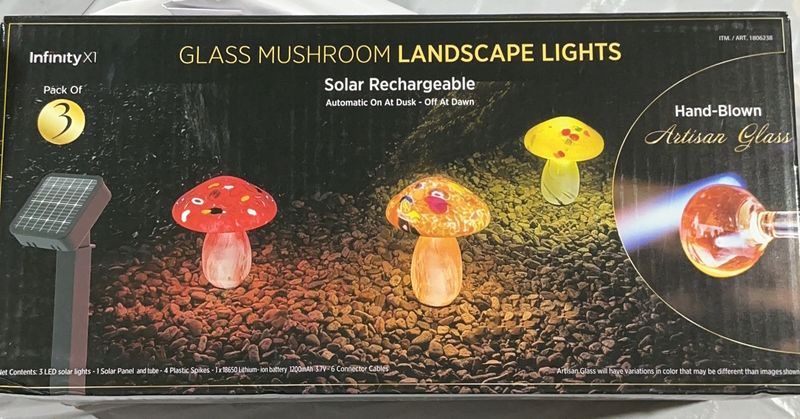 Infinity X1 Solar Glass Mushroom Lights, 3-count Item: 1806238