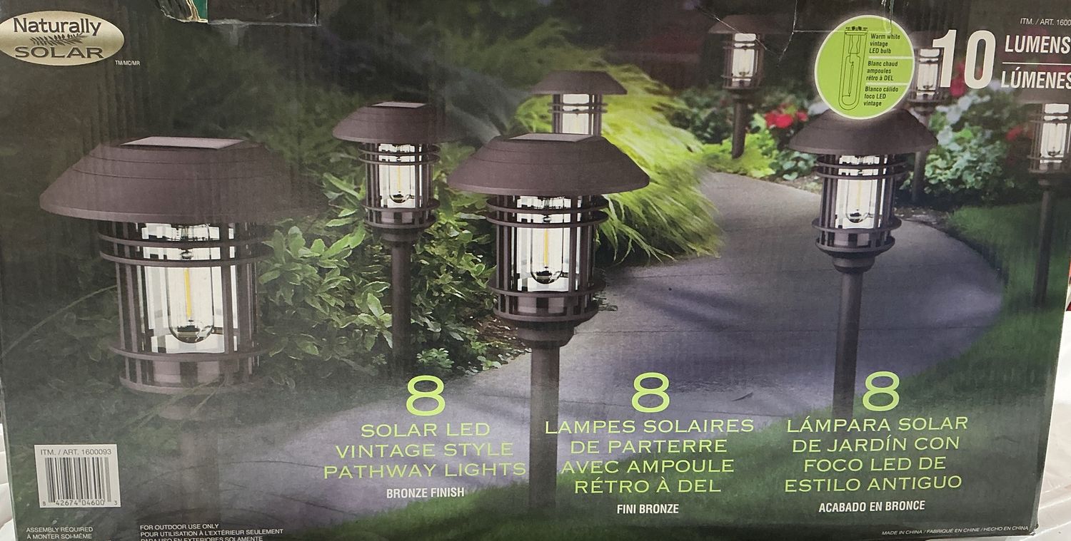 Naturally Solar Vintage Style Solar LED Pathway Lights – 8 Pack – Bronze Finish - New