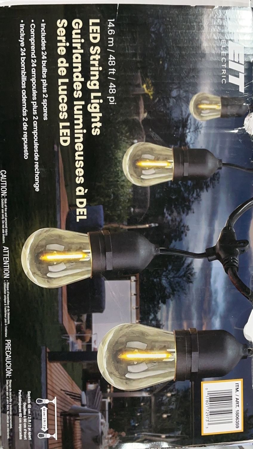 Feit Electric 48 ft LED String Lights – 24 Bulbs + 2 Spares – Outdoor Use - Open Box