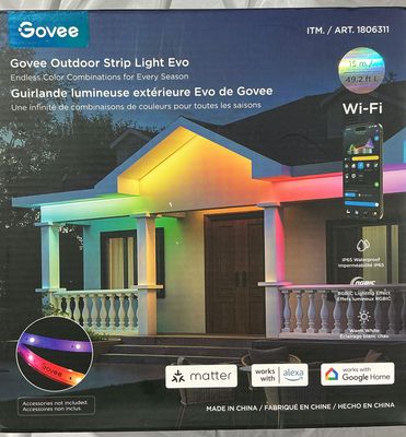 Govee Outdoor Strip Light Evo – 49.2 ft Wi-Fi RGBIC LED Light Strip – IP65 Waterproof - New