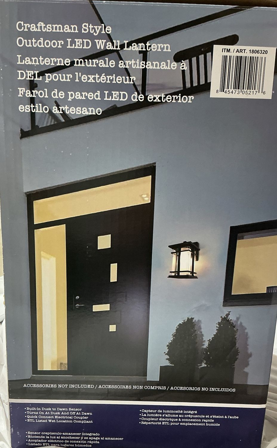 Craftsman Style Outdoor LED Wall Lantern – Black Finish – Dusk to Dawn Sensor - Open Box