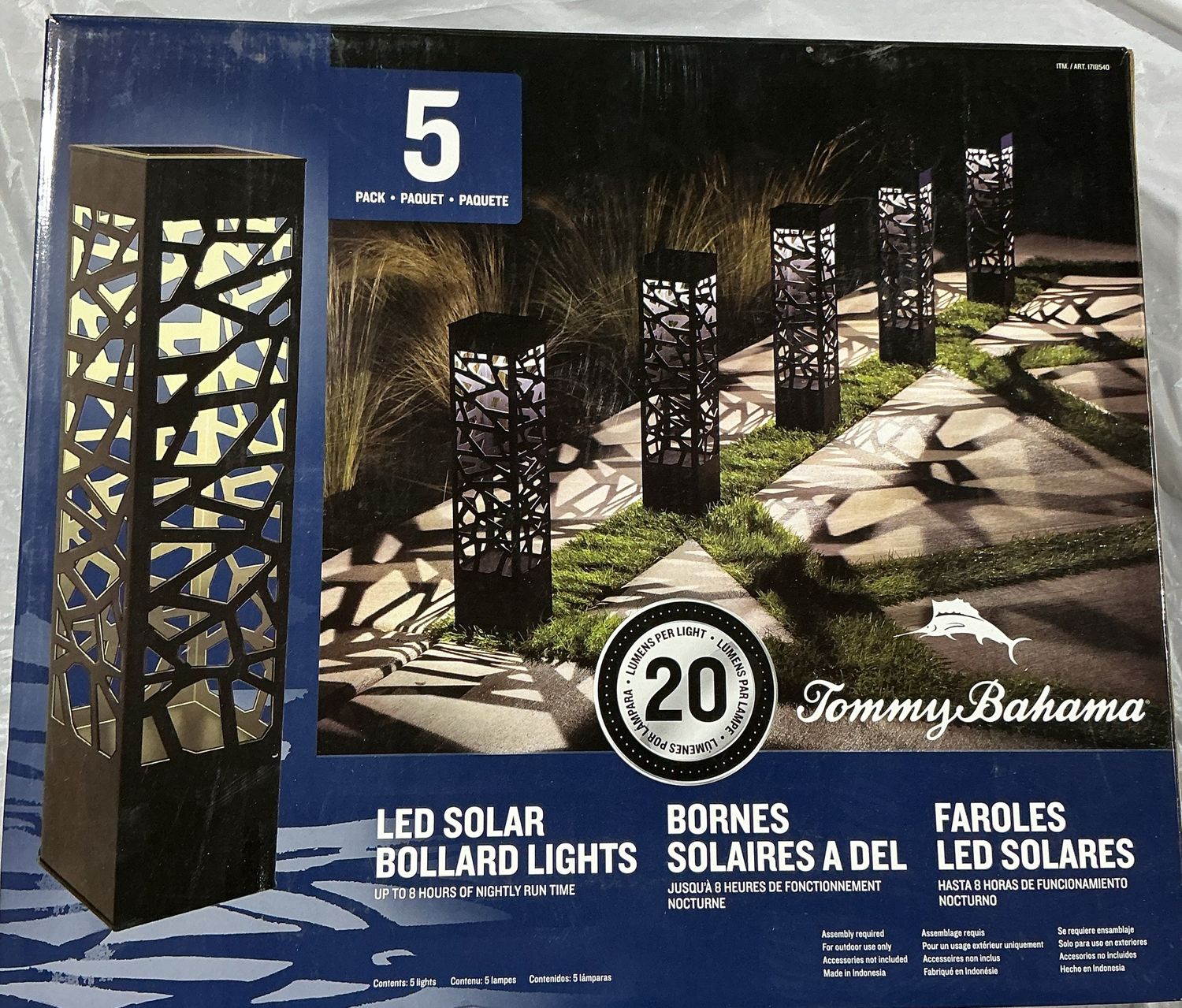 Tommy Bahama LED Solar Bollard Lights – 5 Pack – 20 Lumens Per Light - Open Box