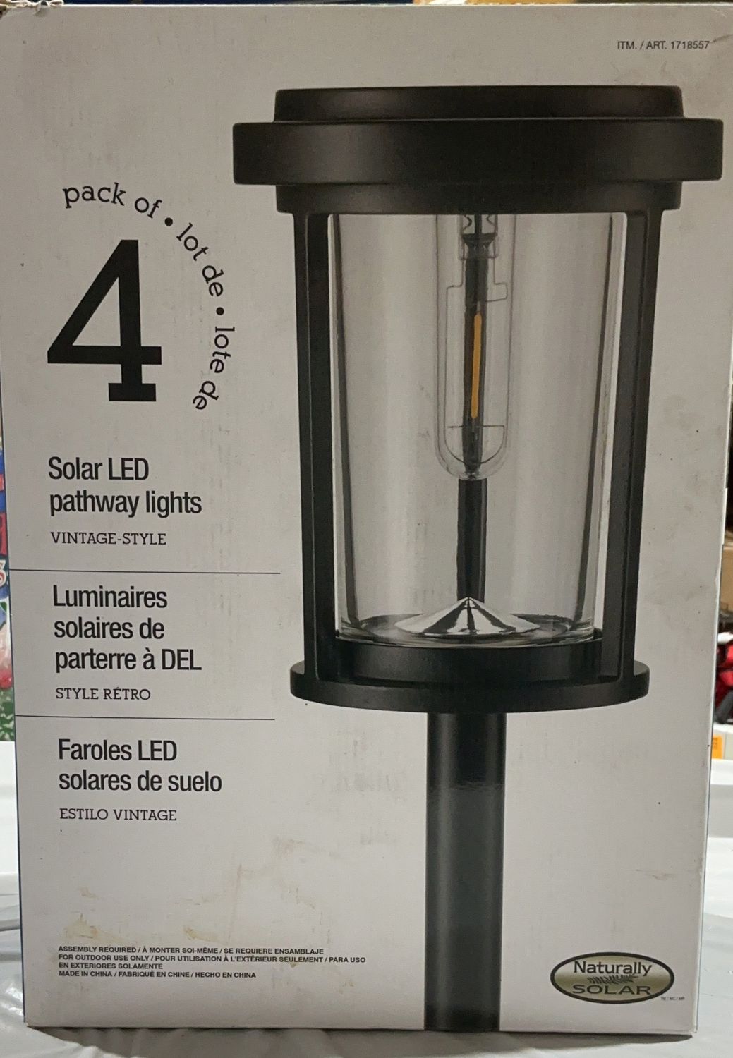 Naturally Solar Vintage Style Solar LED Pathway Lights – 4 Pack – Black Finish - Open Box