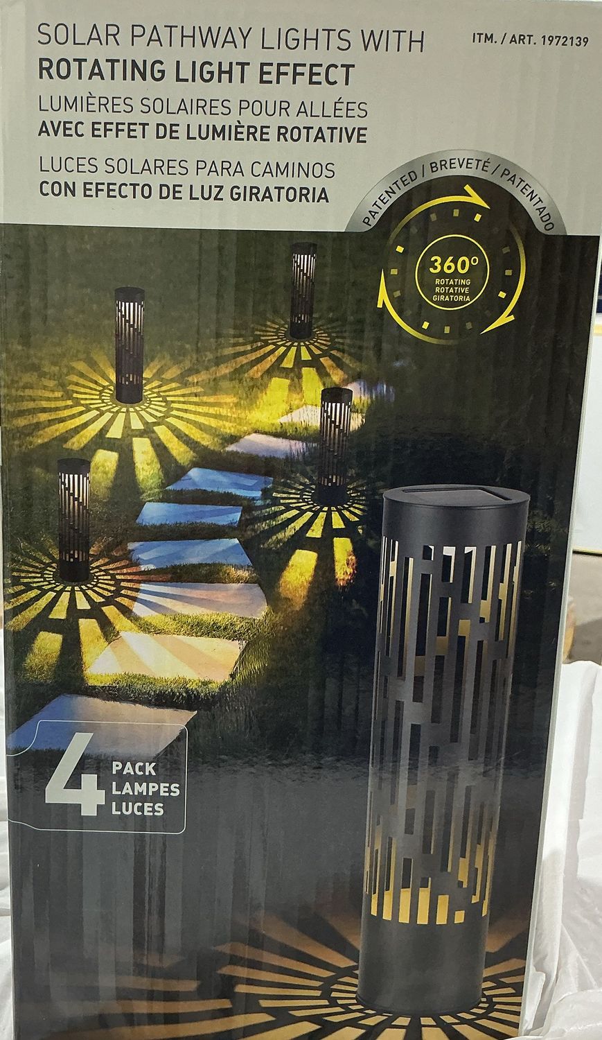 Solar Pathway Lights with Rotating Light Effect – 4 Pack – 360° Rotating Pattern - Like New