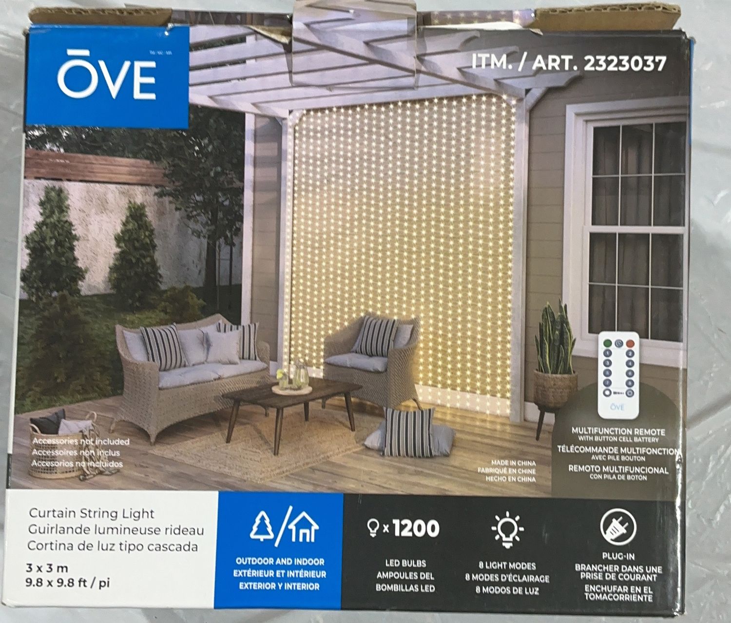 OVE Curtain String Light – 9.8 ft x 9.8 ft – 1200 LED Bulbs – Indoor &amp; Outdoor - Open Box