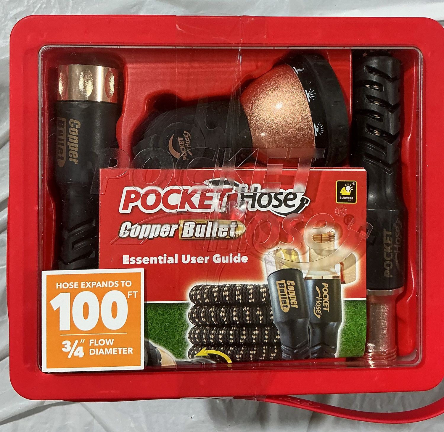 Pocket Hose Copper Bullet – 100 ft Expanding Garden Hose – 10 Pattern Nozzle - Like New