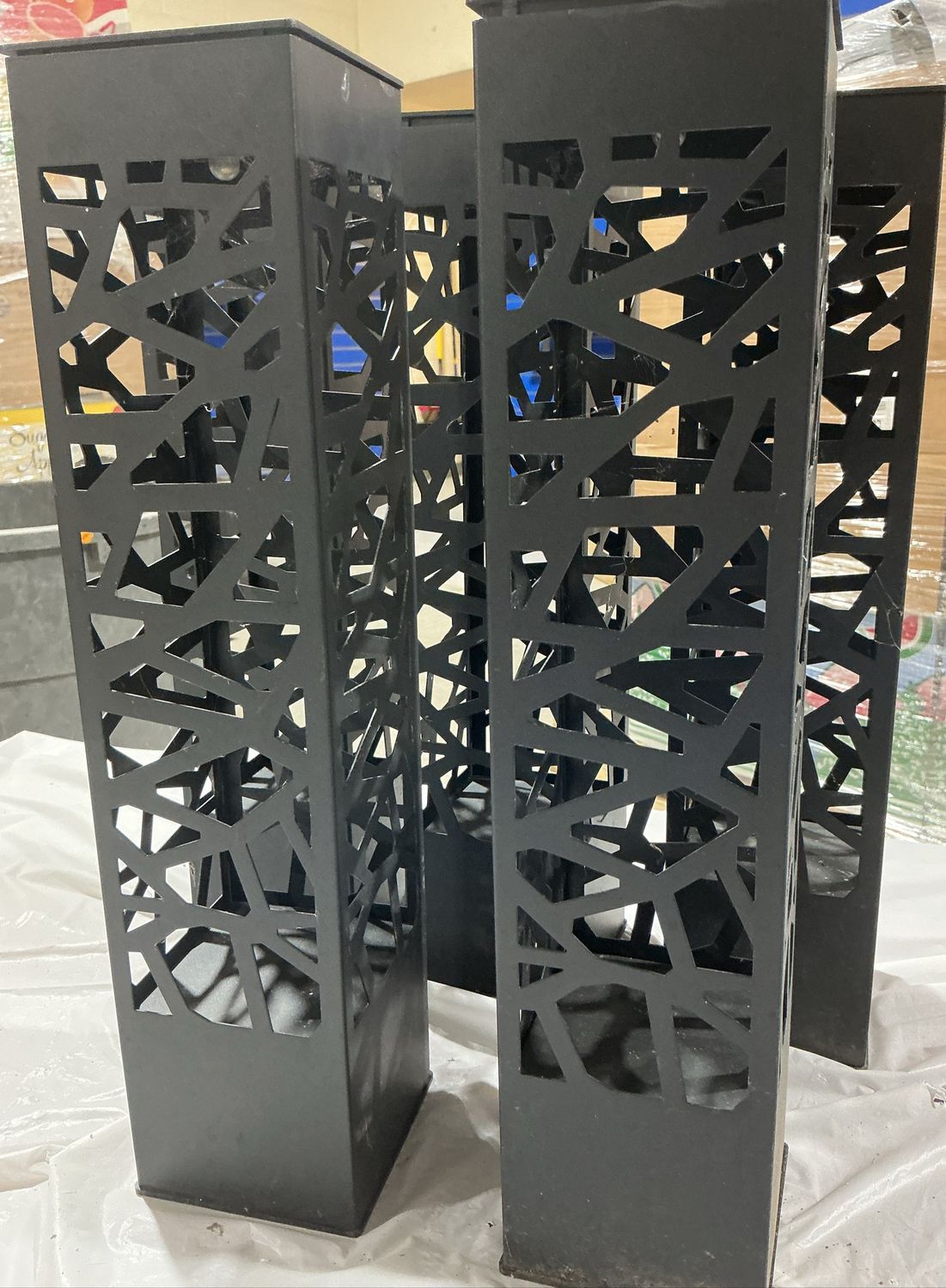 Modern Outdoor LED Bollard Lights – Black Metal Pathway Lights – Set Open Box