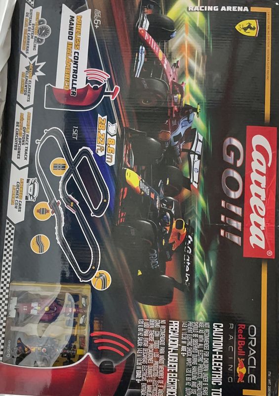 Carrera GO!!! Racing Arena Slot Car Set – 1:43 Scale – 28.22 ft Track – Red Bull &amp; Ferrari - Open Box