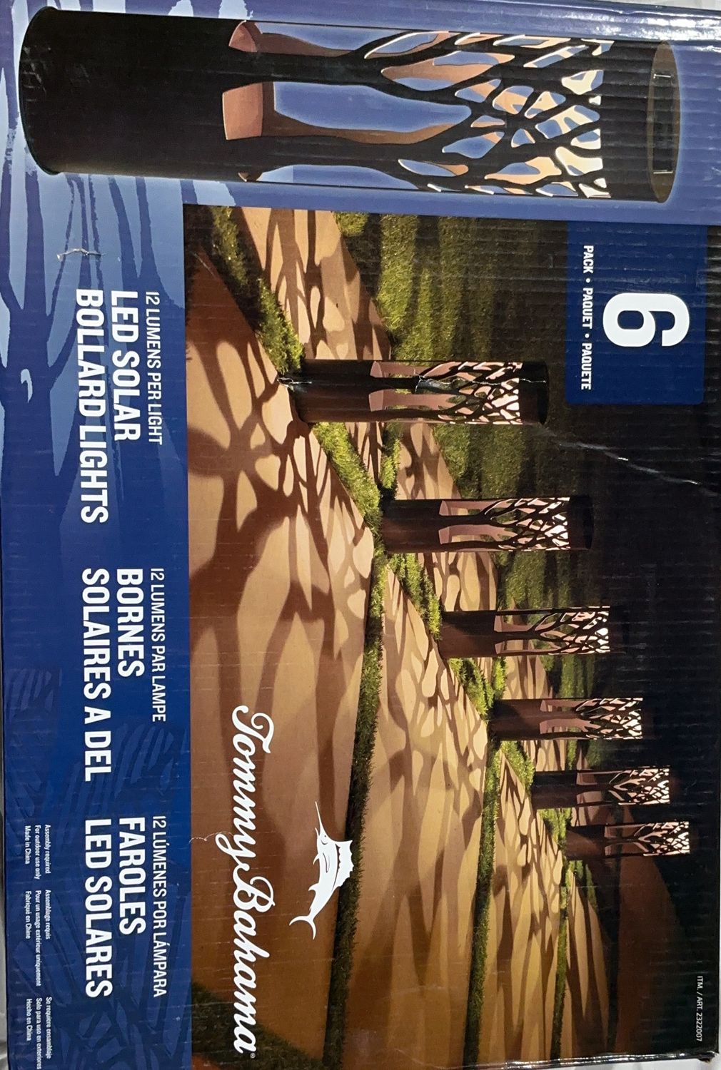 Tommy Bahama LED Solar Bollard Lights – 6 Pack – Decorative Pathway Lighting Like New