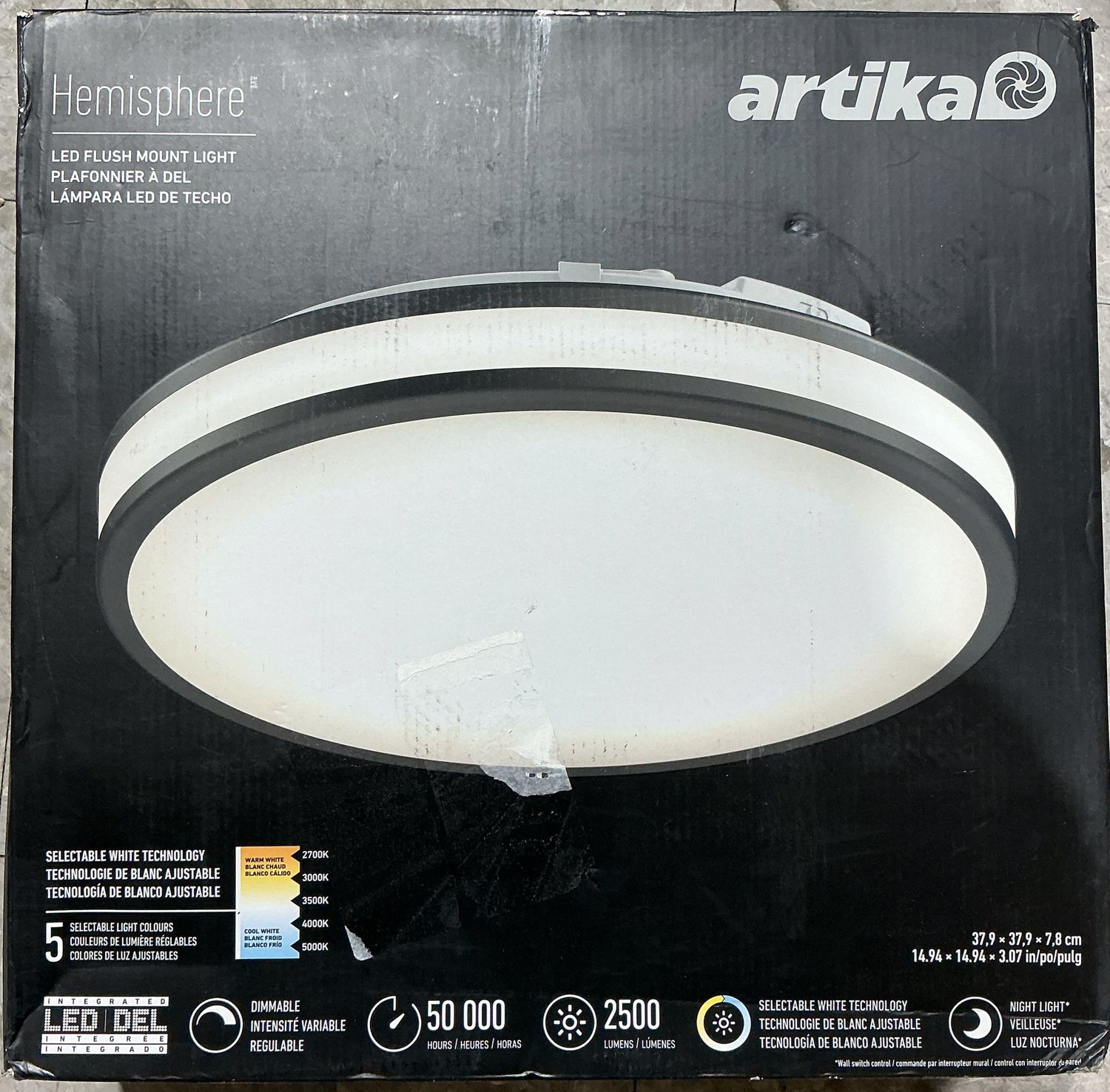 Artika Hemisphere 14.9” LED Flush Mount Ceiling Light – 2500 Lumens – Dimmable