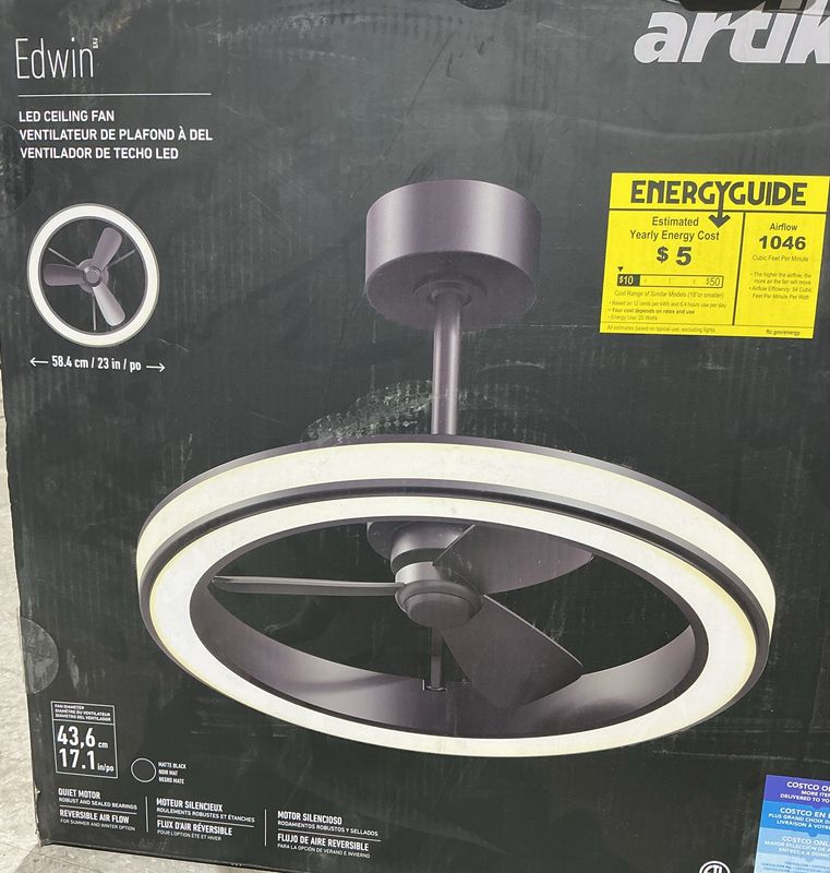 Artika Edwin 17” LED Ceiling Fan – Matte Black – Modern Ring Design - Open Box